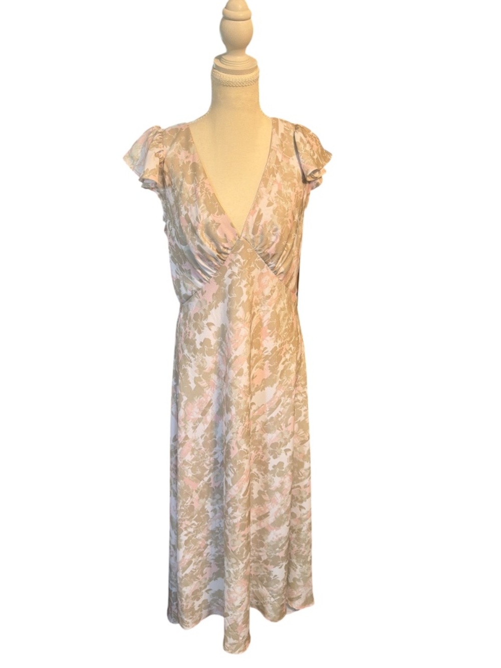 Calvin Klein Floral Flutter Sleeve Midi Dress Size 10 NWT